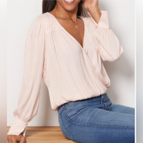 Evereve Tops - Evereve Rosalie Satin Surplice Long Sleeve Top
